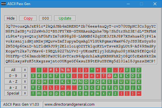 ASCII Pass Gen Usage Characters